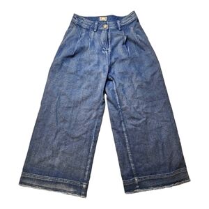 Mo:Vint X Small Hi Rise Denim Wide Leg Crop Jeans